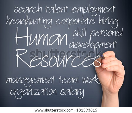 Human resources word cloud handwritten on pale blue background