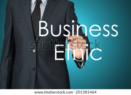 businessman writing business ethic