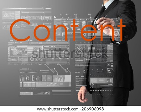 businessman writing Content and drawing graphs and diagrams on grey background