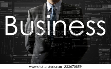 the businessman is looking straight ahead thinking about: Business