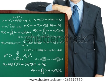 math on blackboard presenting by businessman or teacher