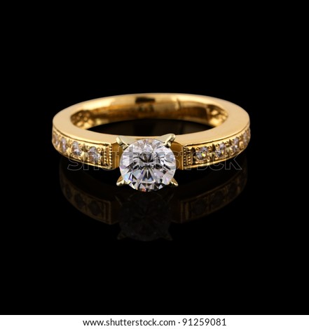 Gold Ring With Brilliant Isolated On Black Background Stock Photo ...