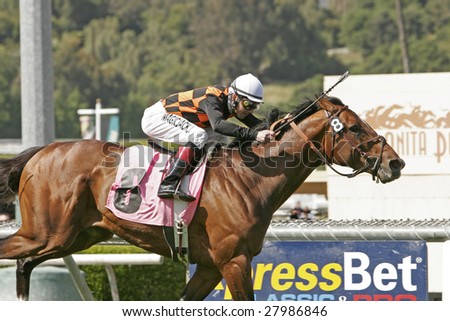 ARCADIA, CA - APR 4: Dixie Chatter, with Tyler Baze up, wins The Arcadia Handicap at Santa Anita Park on April 4, 2009 in Arcadia, CA.