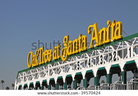 ARCADIA, CA - OCT 24: View of the starting gate at Santa Anita Park, home of the 2009 Breeders Cup World Championships this November, on Oct. 24, 2009, Arcadia, CA.