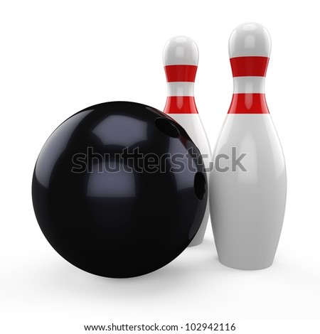3d Black Bowling Ball And Pin Isolated On White Background Stock Photo ...