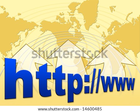 Internet address with arrow and world map