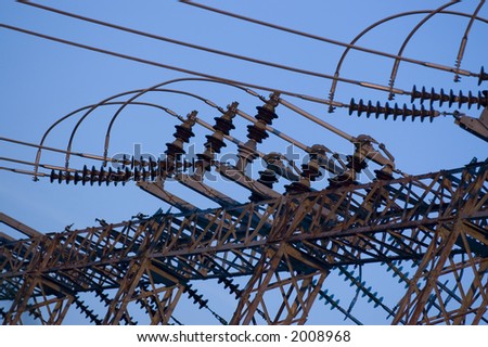 Electric substation distribution point.  High Voltage.