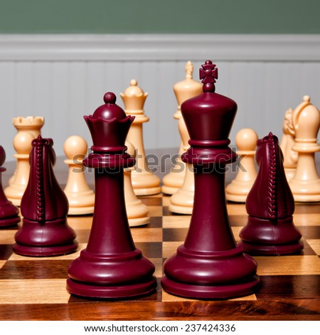 Chess pieces on board in square format.