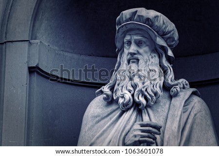 Leonardo Da Vinci statue in Firenze, Italia Stok fotoğraf © 
