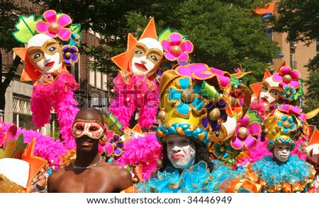 ROTTERDAM, HOLLAND - JULY 25: Masked dancers in the parade of the annual Summer Carnival in Rotterdam on July 25, 2009 in Rotterdam, Holland
