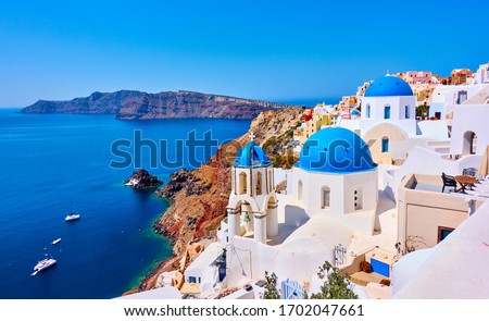 View of Oia town in Santorini island in Greece -- Greek landscape