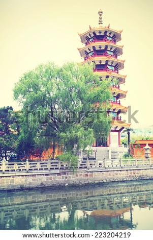 Pagoda in Shanghai, China. Instagram style filtred image