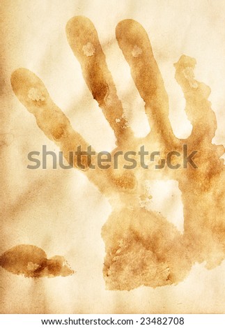 Old paper with human palm print, may be used as background