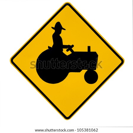 A Yellow Tractor Crossing Warning Traffic Sign Stock Photo 105381062 ...