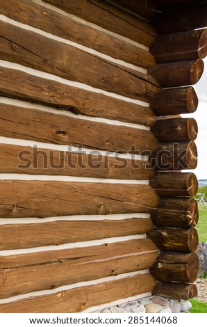 Detail of log home construction showing logs and joints