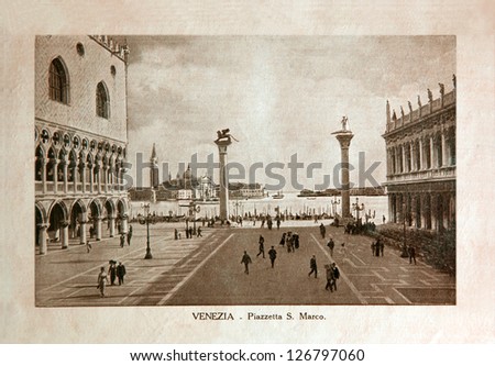 ITALY - CIRCA 1910: A picture printed in Italy shows image of Saint Marco Square in Venice, Vintage postcards \
