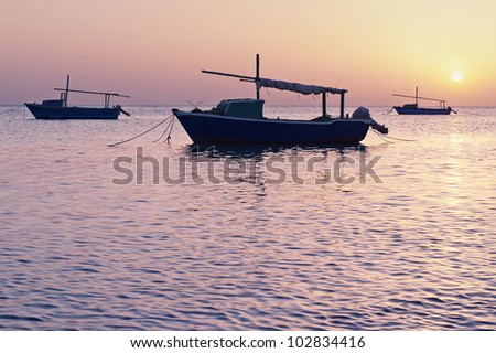 fishing boats in sunrise at Red sea traditional fishery