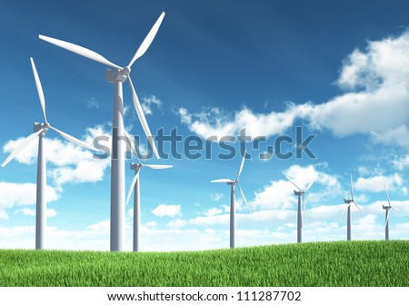 Wind Turbine for alternative energy on background sky