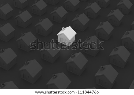 Isolated white houses in line on Background Plane