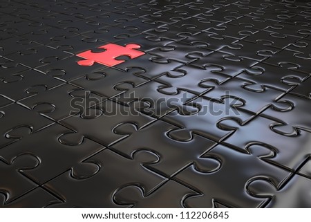 Red piece in black puzzle - High quality 3D Render