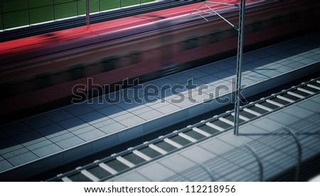 High Speed Train in the Station with Sky Background. Post-production: added grain and effects