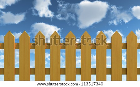 Wood Fence and Blue Sky - High quality Render