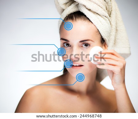 Concept of skin care and healthy face with infographic arrows