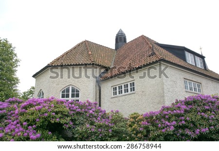 FALKENBERG, SWEDEN - JUNE 6, 2015: Old bathing house building detail in central town on June 6, 2015 in Falkenberg, Sweden.