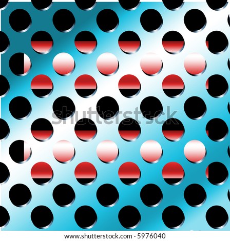 Blue Metal hole pattern background with objects inside