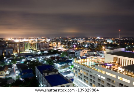 Top view at night time with Backdrop of an industrial area,RAYONG Province Thailand.