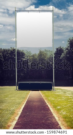 Raise the bar concept with blank banner and pole vault field, toned image