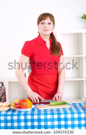 beautiful young woman cooking, the work in the kitchen