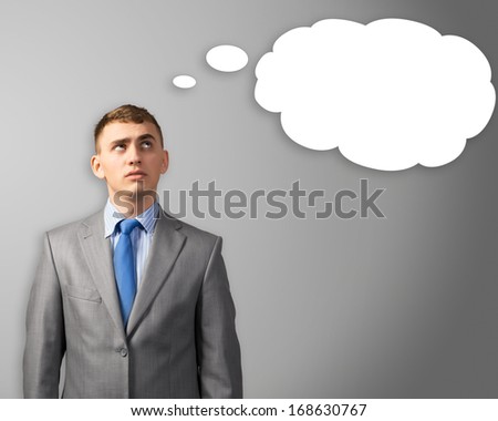 businessman, head over to the cloud of thoughts, place for text