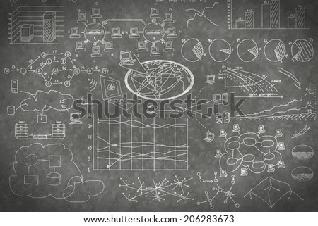 Background image with business sketches on wall