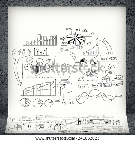Business sketches on white banner in room
