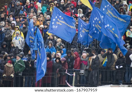 KIEV, UKRAINE - DECEMBER 9:anti government protesters keeps on their protests in Maydan square on December 9, 2013 in Kiev, Ukraine.