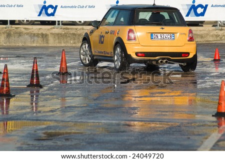 BOLOGNA,ITALY-15 DECEMBER2008: italian drive association offer free course of safe drive in extreme condition, Motor show Bologna Italy