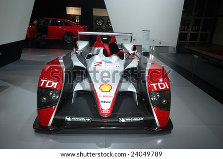 BOLOGNA, ITALY,15 DECEMBER 2008: Le Mans winner diesel powered car by Audi displayed at audi stand at the Motorshow of Bologna,italy