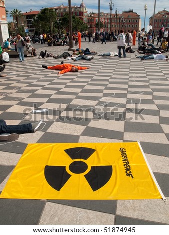 NICE - APRIL 26:  Greenpeace activist poses during a 'Chernobyl day' demonstration ahead of the anniversary of Chernobyl nuclear accident april 26, 2010  in Nice, southeastern France