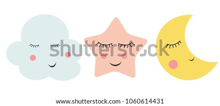 Cute Cloud, Star and Moon  Vector Illustration EPS10