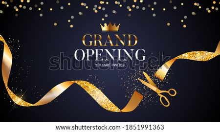 Grand Opening Card with Ribbon and Scissors Background. Vector Illustration EPS10 Сток-фото © 