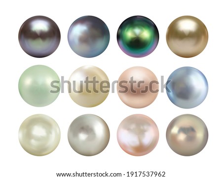 Realistic 3D Pearl collection set isolated on white background. Vector Illustration EPS10