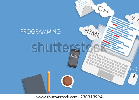 Programming Coding Flat Concept Vector Illustration 