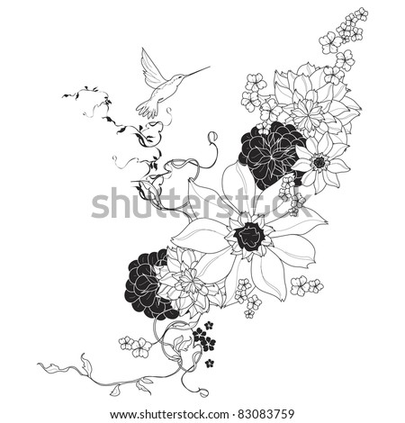 Vector floral background black and white