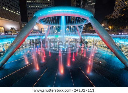 SINGAPORE -Dec 26 Fountain of Wealth in dusk , landmark of Singapore night  on Dec 26, 2014