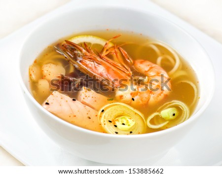 salmon soup, shrimp