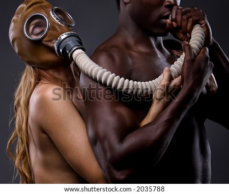 Male and Female model with gas mask
