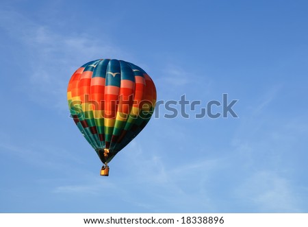 Colorful Hot air balloon with propane burners being fired into it.