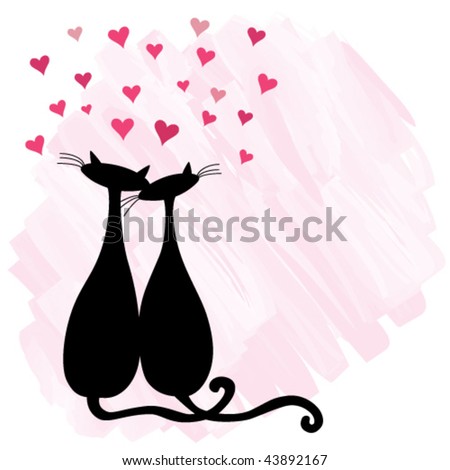 Two cats in love on watercolor background.