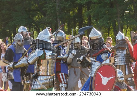 Vileyka, Belarus - July 4: Historical medieval festival honor ancestors knight fight2015